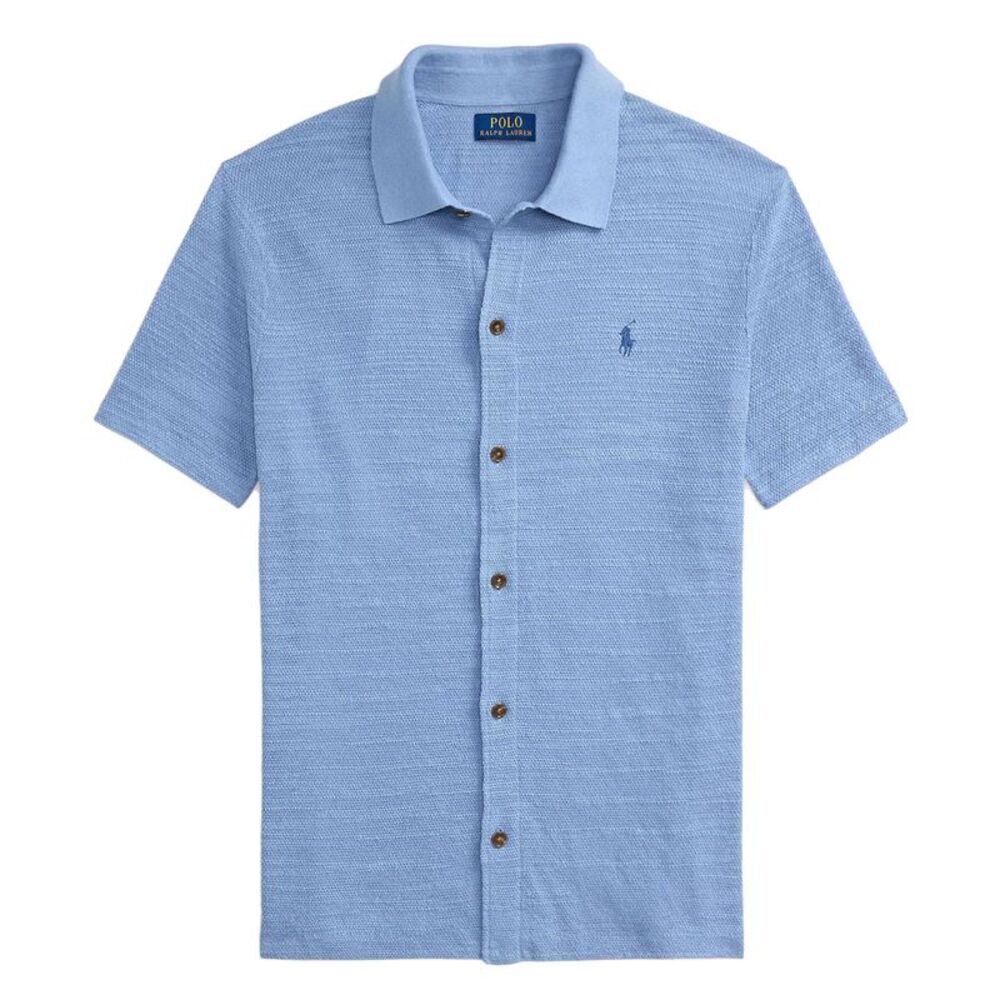 Polo Ralph Lauren Mens Textured Cotton-Linen Shirt Large Channel Blue - NWT